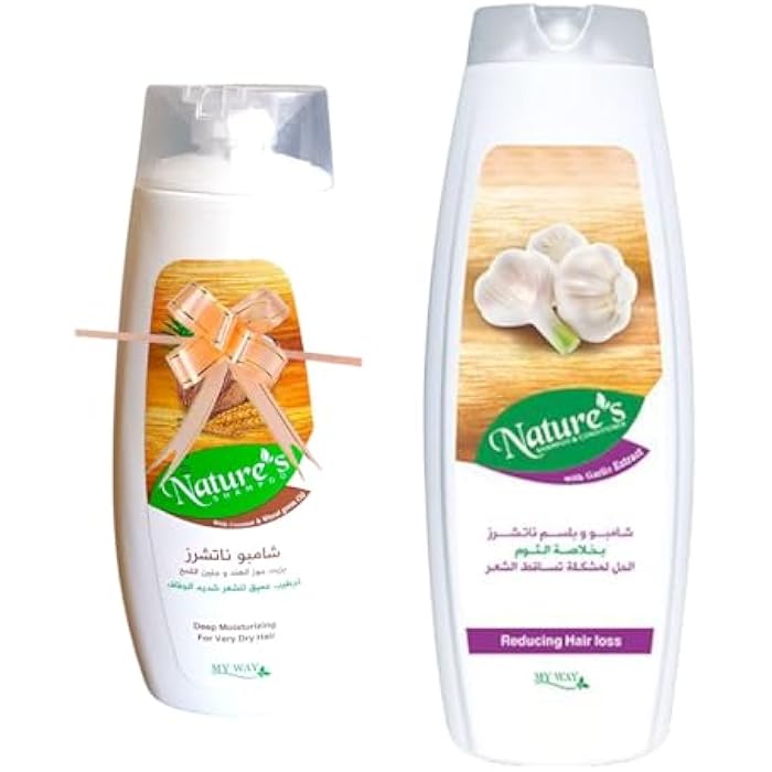 Hair Fall Reducing Shampoo & Conditioner with Garlic Extract, 615ml + Free Nature's Shampoo with Coconut Oil & Wheat Germ - Deep Conditioning for Extra Dry Hair - 400ml - Image 1